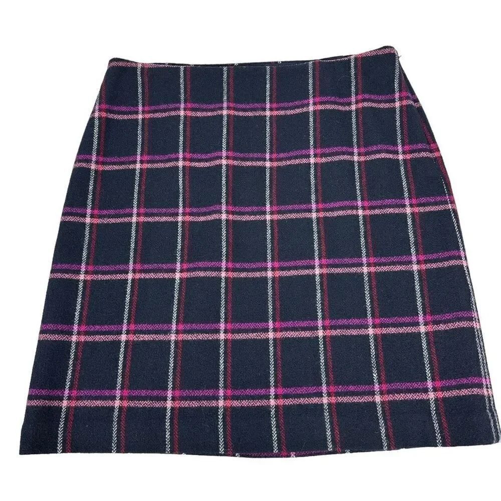 Talbots Womens Navy Plaid Straight Wool Skirt Size 10